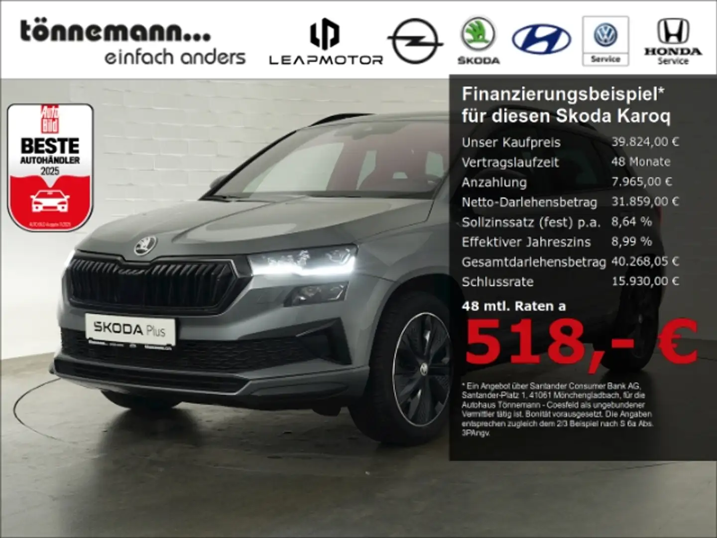 Skoda Karoq SPORTLINE TSI DSG 4X4+AHK+LED+NAVI+RÜCKFAHRKAMERA+ Grau - 1
