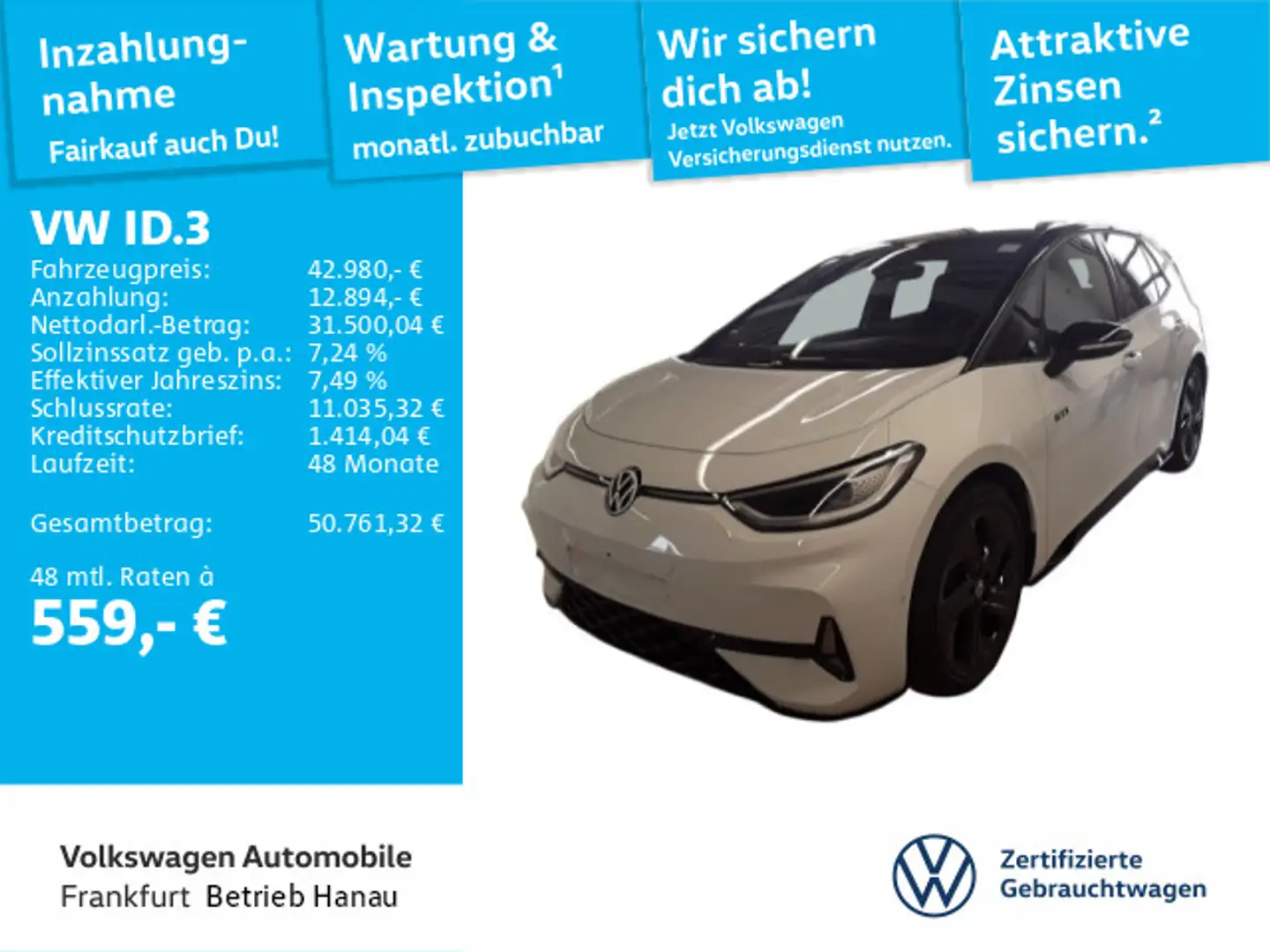 Volkswagen ID.3 GTX Performance Navi IQ.Light DCC DAB+ Fron Weiß - 1