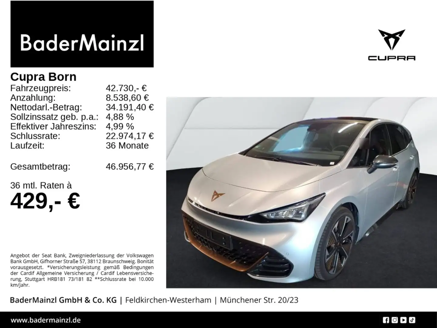 CUPRA Born VZ 79 kWh Pano 360° Sennheiser HUD Navi SHZ Silber - 1