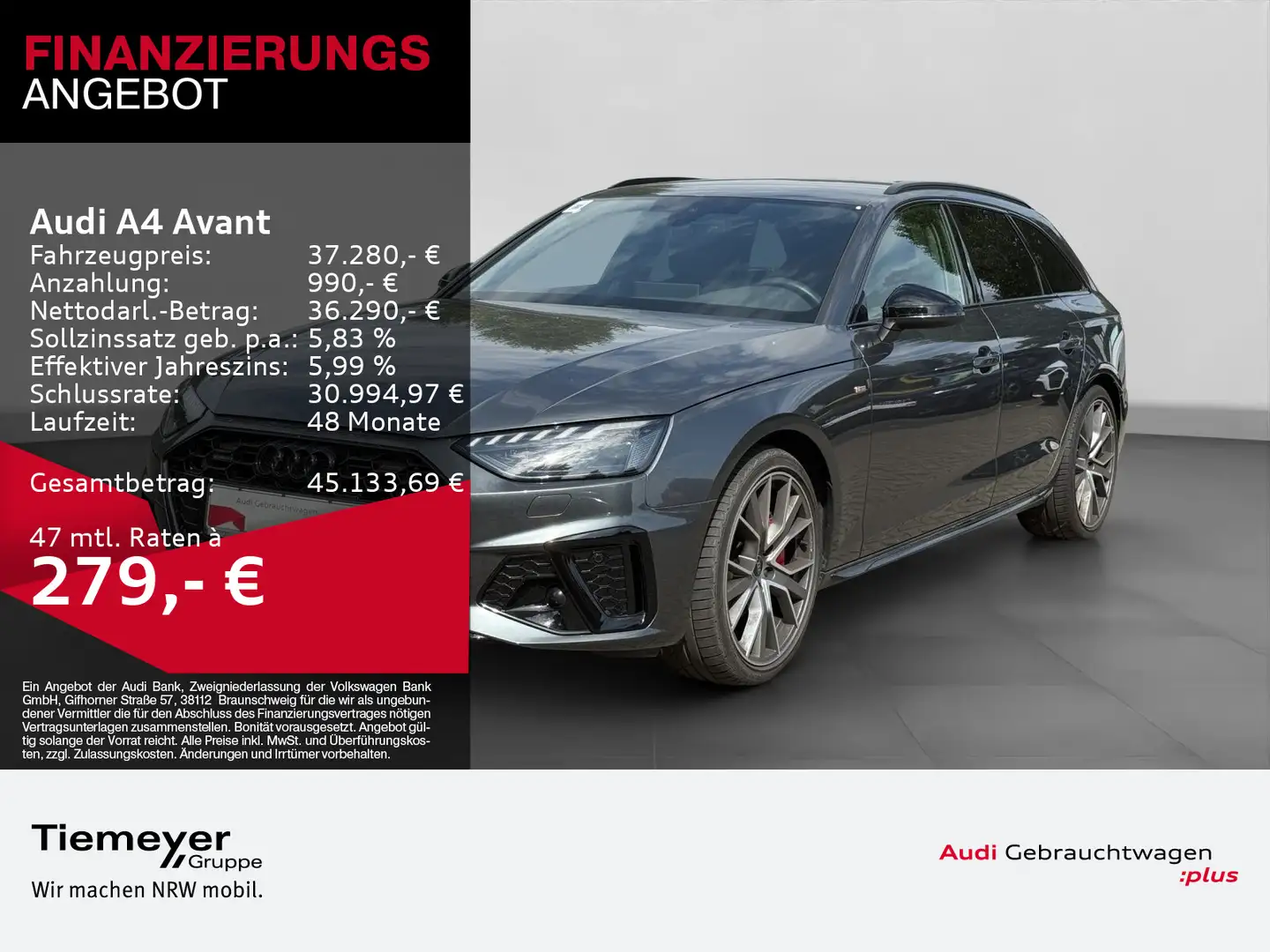 Audi A4 40 TFSI Q 2x S LINE LM19 KAMERA NAVI+ Grau - 1