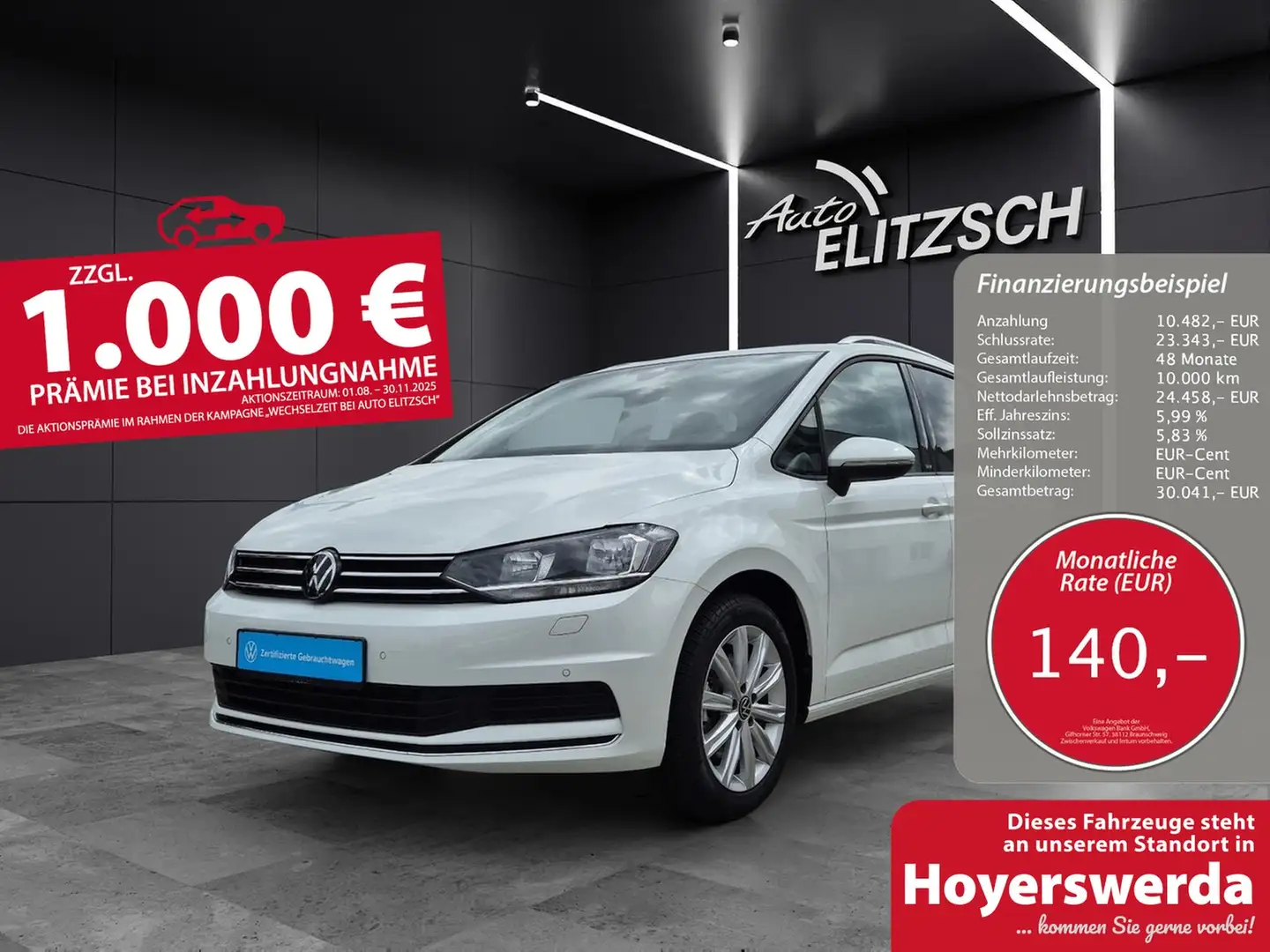 Volkswagen Touran TSI Move 7-Si AHK Navi AID ACC PDC SH LM Weiß - 1