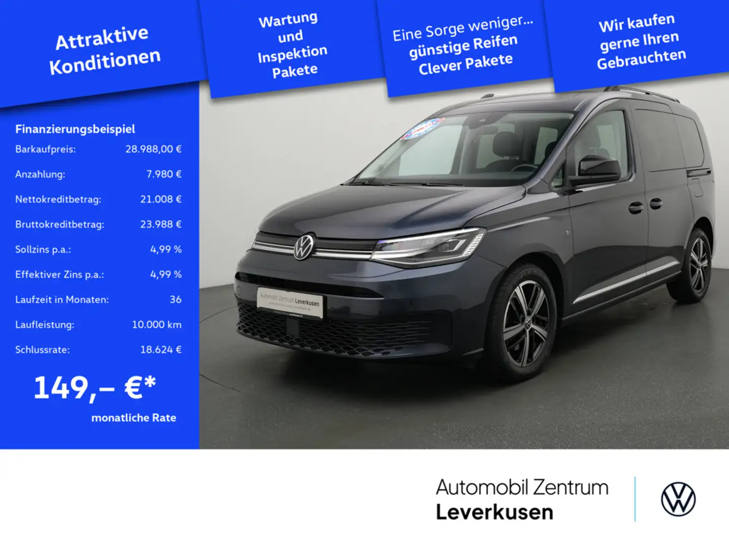 Volkswagen Caddy Style ACC AHK NAVI KAM SHZ PDC Blau - 1
