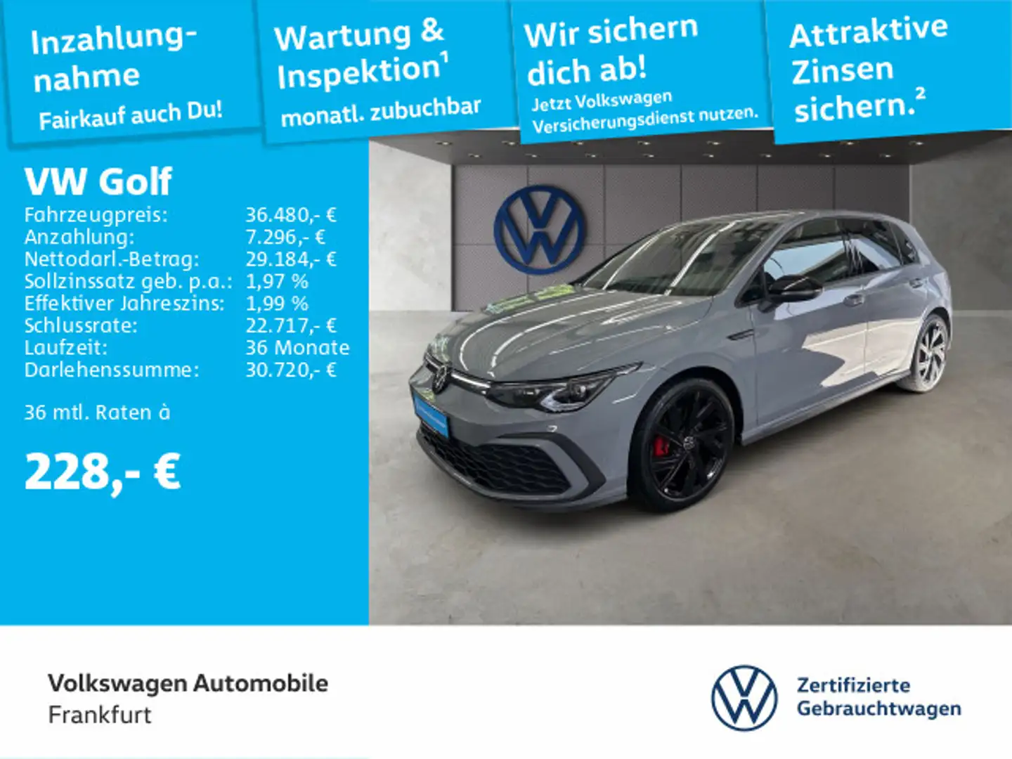 Volkswagen Golf VIII 2.0 TDI DSG GTD Navi IQ.Light DAB+ FrontAssis Grau - 1