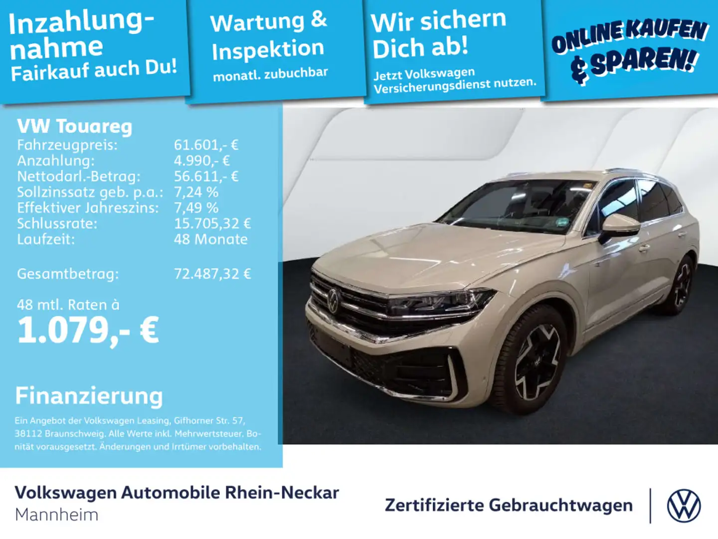 Volkswagen Touareg 3.0 TDI R-Line 4Motion Navi AHK Kamera u Beige - 1