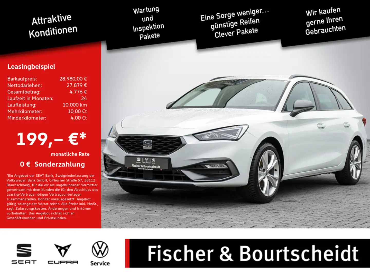 SEAT Leon Sportstourer 1.5 eTSI FR DSG NAV KAM LED Weiß - 1