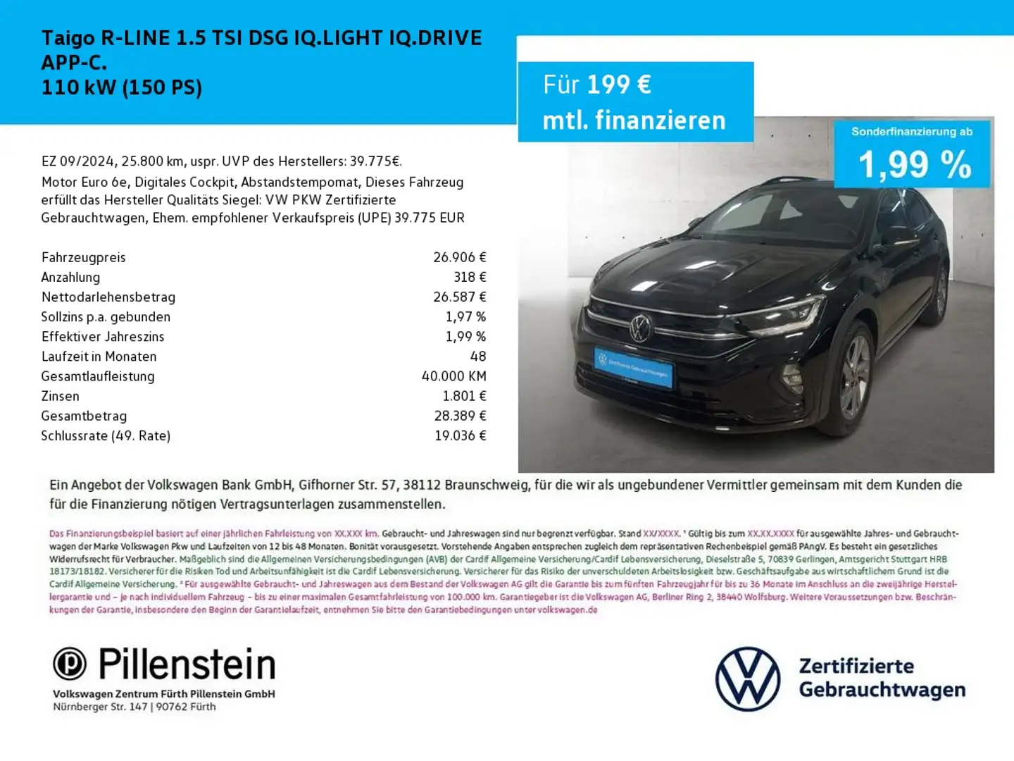 Volkswagen Taigo R-LINE 1.5 TSI DSG IQ.LIGHT IQ.DRIVE APP-C. Schwarz - 1
