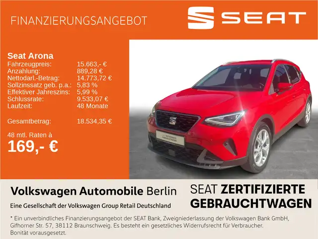 SEAT Arona 1.0 TSI FR Navi LED Klima GRA AHZV