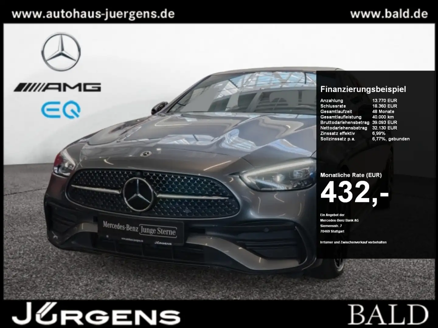 Mercedes-Benz C 300 d 4M AMG-Sport/Pano/Night/Digital/Distr/19 Gris - 1