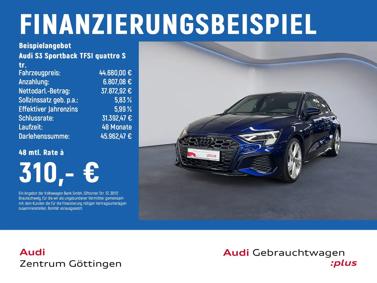 Audi S3 Sportback TFSI quattro S tr. MATRIX+OPTIC+B&O Blau - 2