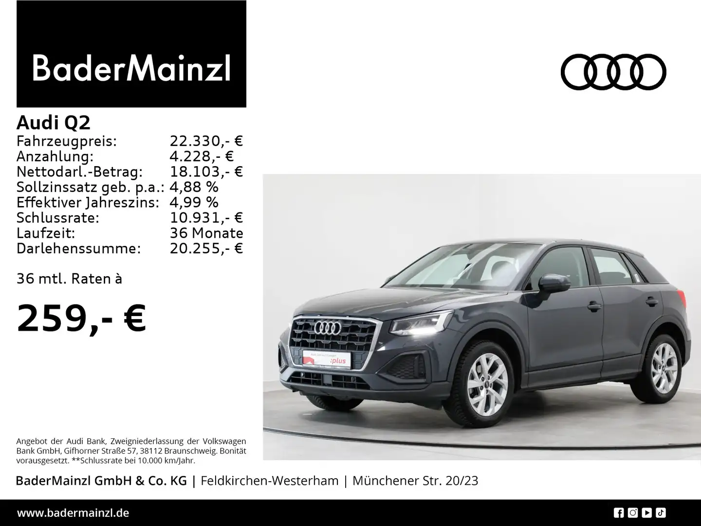 Audi Q2 30 TFSI Navi LED Kamera 2xPDC Tempomat SHZ Grau - 1