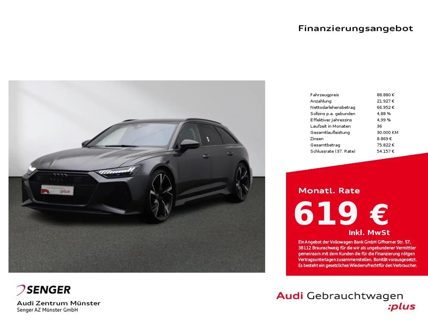 Audi RS6 Avant RS-Dynamikpaket plus 4.0 TFSI quattro Gris - 1