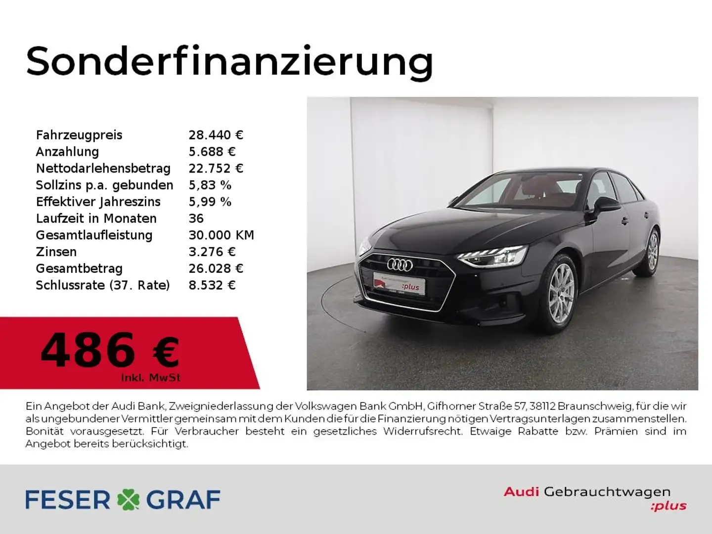 Audi A4 Limousine 40 TFSI S tronic LED / B&O / Ambiente / Schwarz - 1