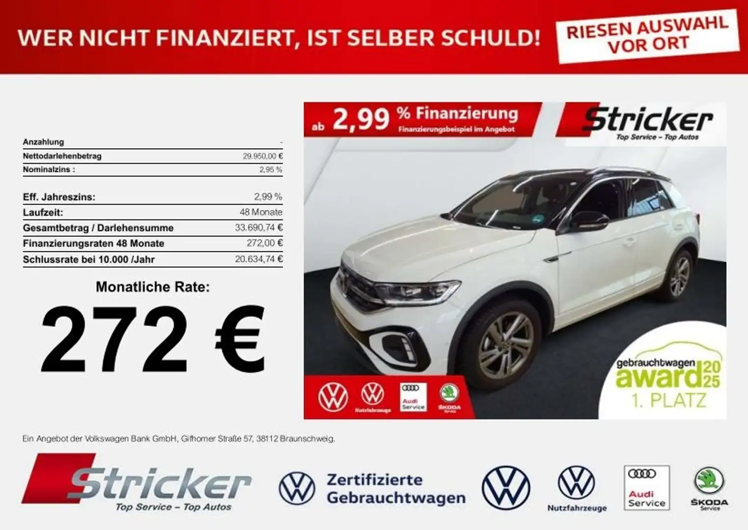 Volkswagen T-Roc R-Line 1.5TSI DSG 272,-ohne Anzahlung Navi AHK Ka Weiß - 1