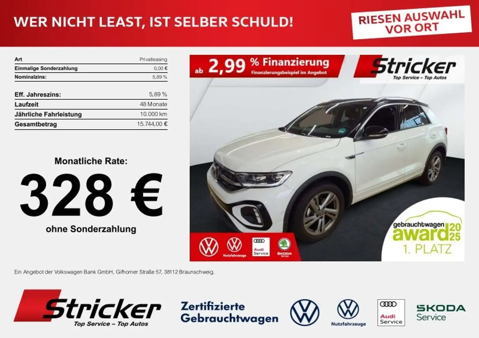 Volkswagen T-Roc R-Line 1.5TSI DSG 272,-ohne Anzahlung Navi AHK Ka Weiß - 2