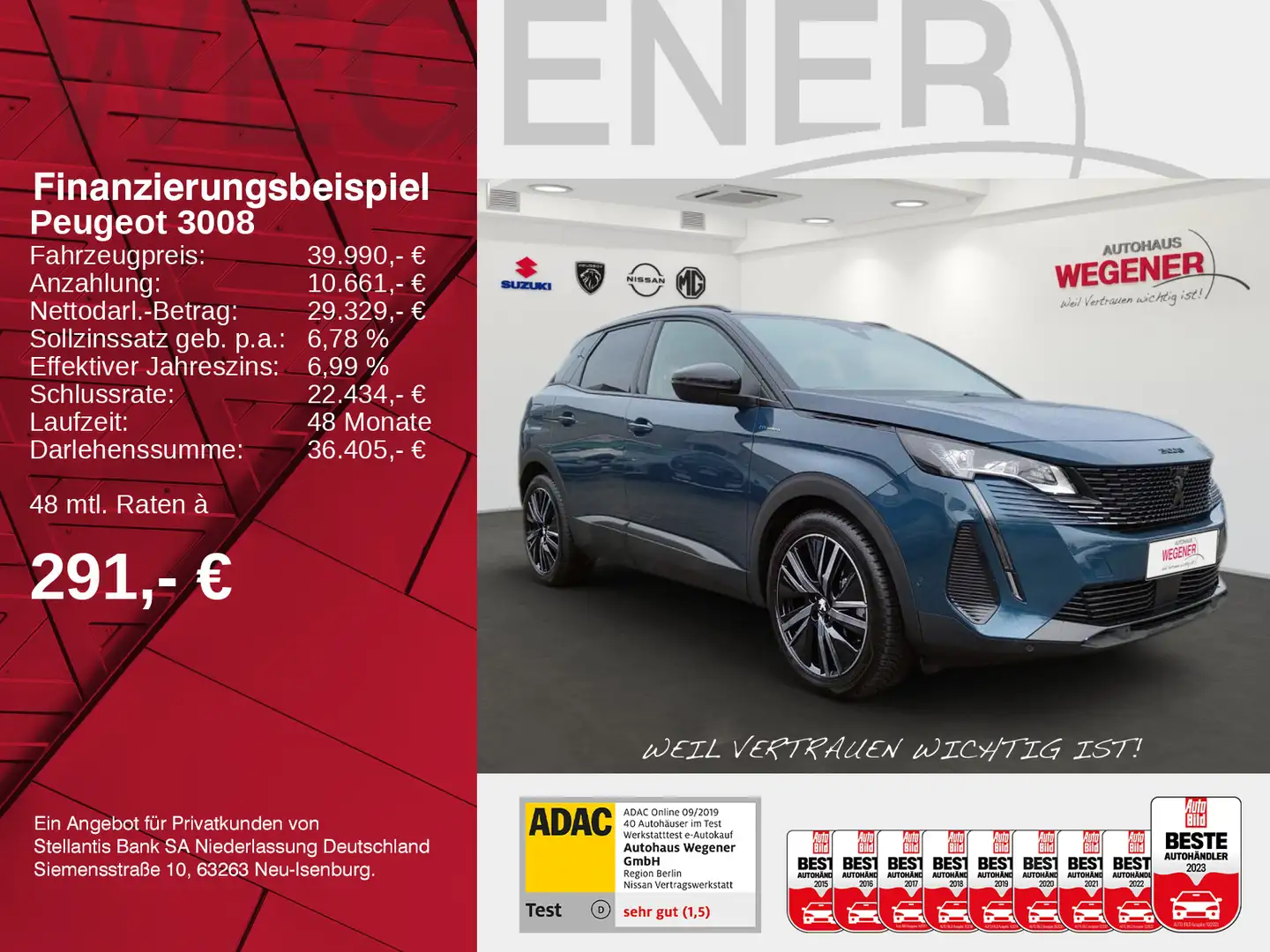 Peugeot 3008 GT Hybrid4 300 e-EAT8 *SHZ*Kamera*Panorama* Blau - 2