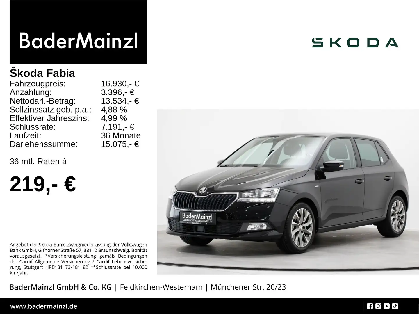 Skoda Fabia 1.0 TSI PDC ACC SHZ CarPlay Schwarz - 1