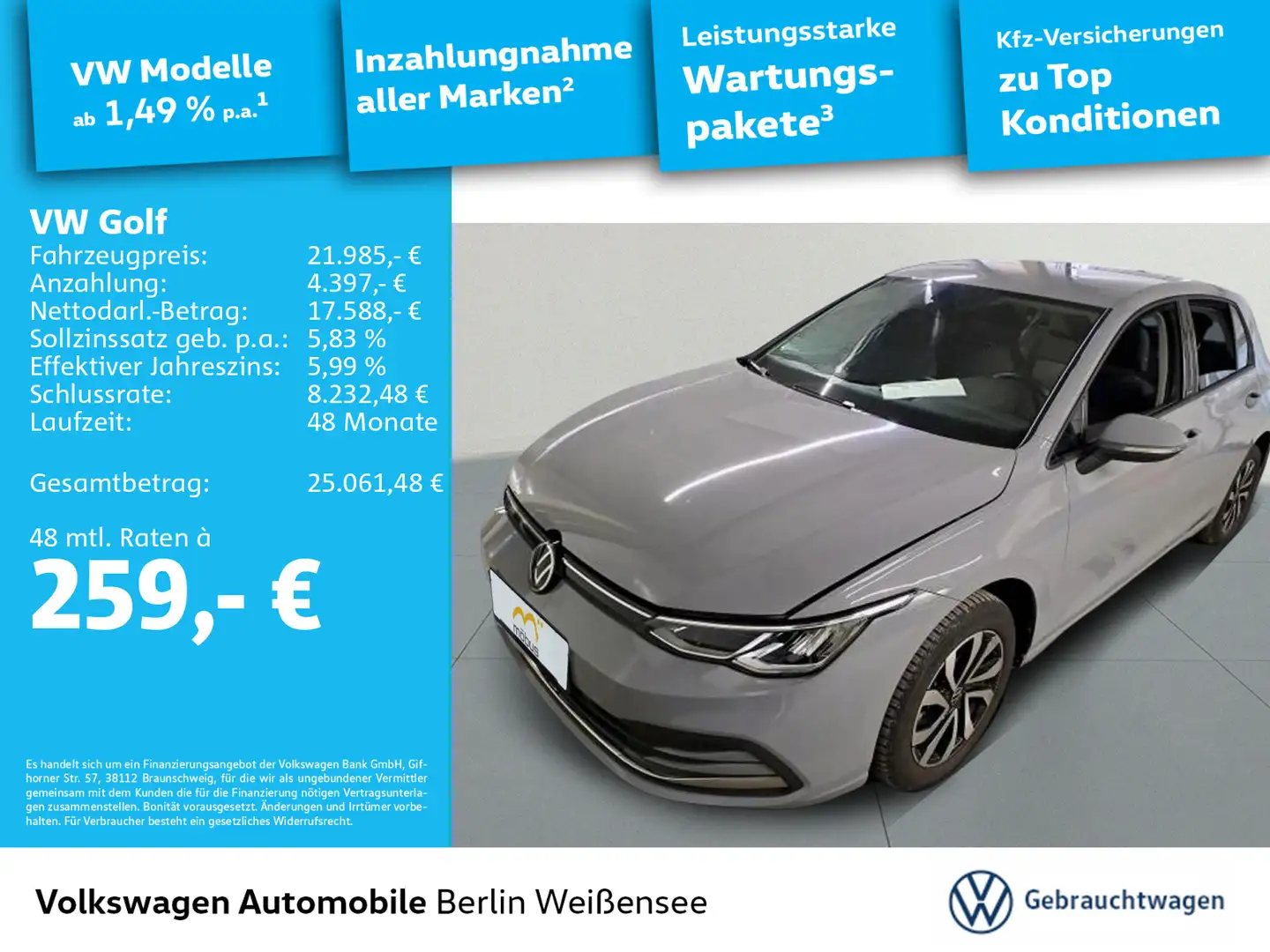Volkswagen Golf VIII 1.5 TSI *APP*ACC*LED*NAV*RFK* Grau - 1