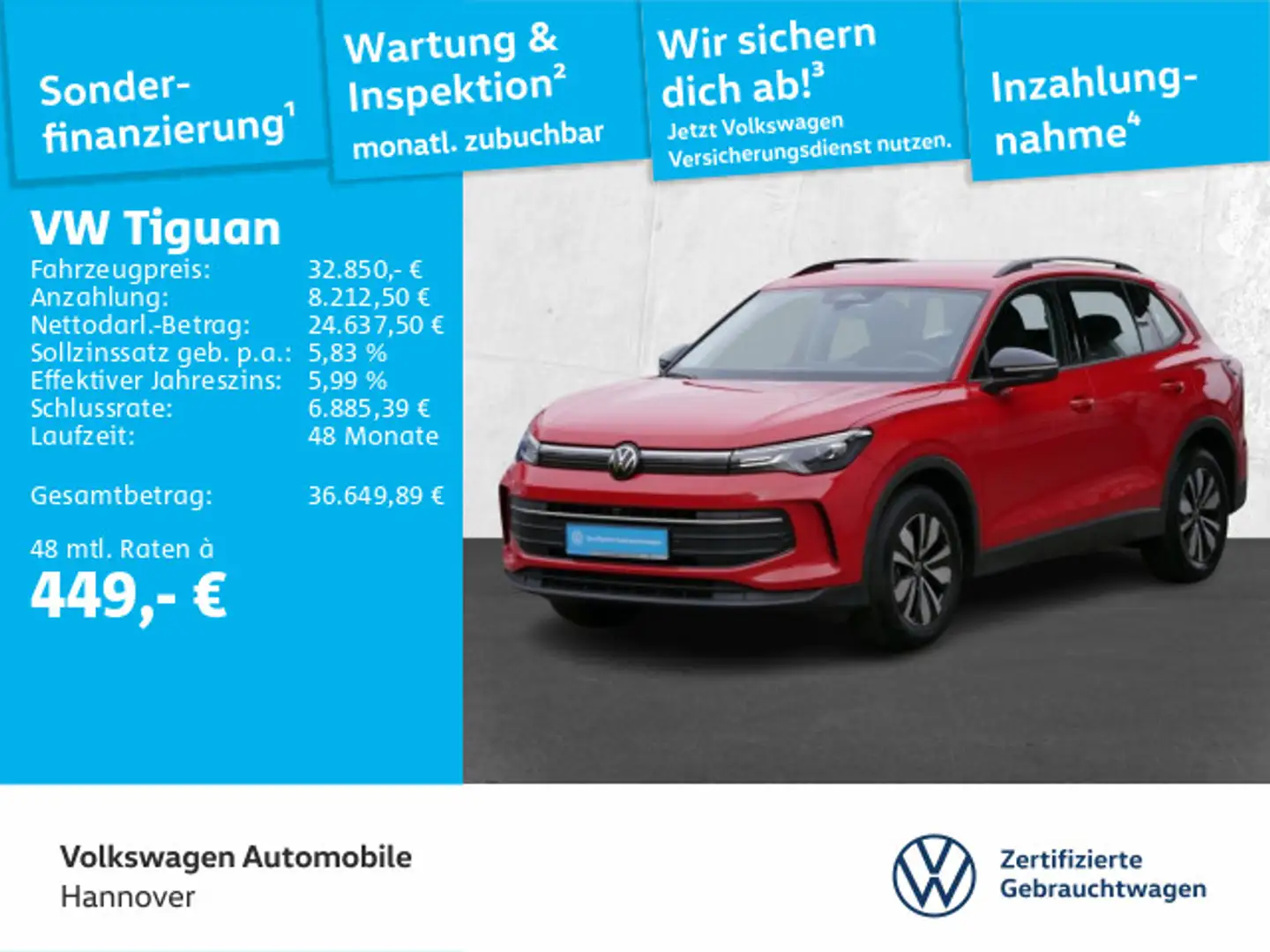 Volkswagen Tiguan 1.5 eTSI Goal Navi AHK DigCockpit LED ACC Rot - 1