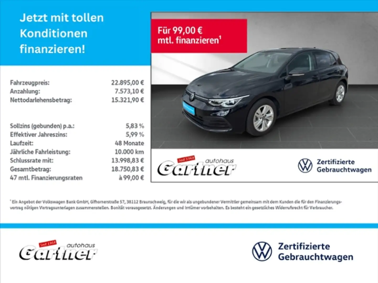 Volkswagen Golf VIII LIFE 1.5 TSI LED PLUS NAVI APP CONN DAB+ ACC Noir - 1