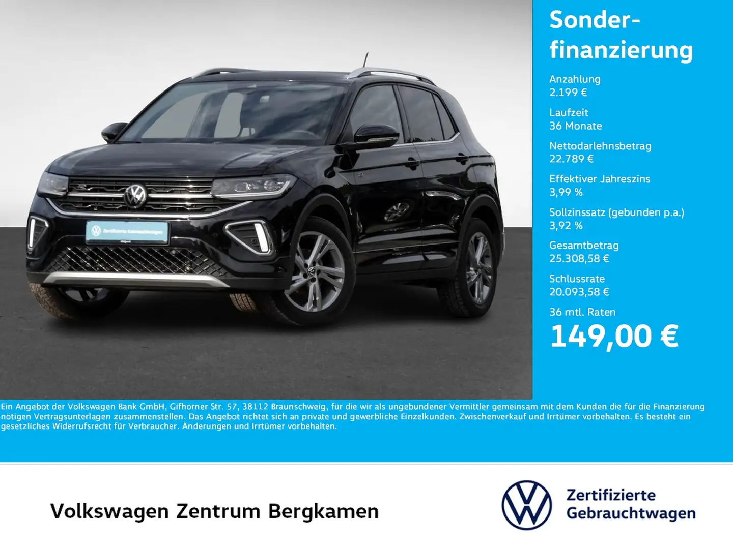 Volkswagen T-Cross 1.0 R-LINE CAM ACC LM17 NAVI SITZHEIZUNG Schwarz - 1