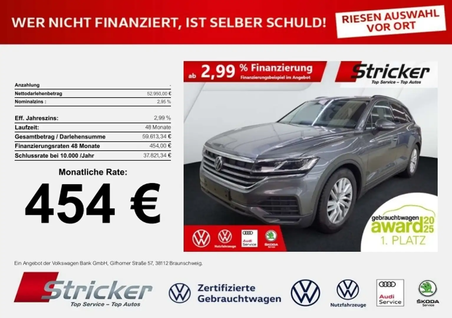 Volkswagen Touareg 3.0TDI 454,-ohne Anzahlung AHK Luft App-Connect Grau - 1