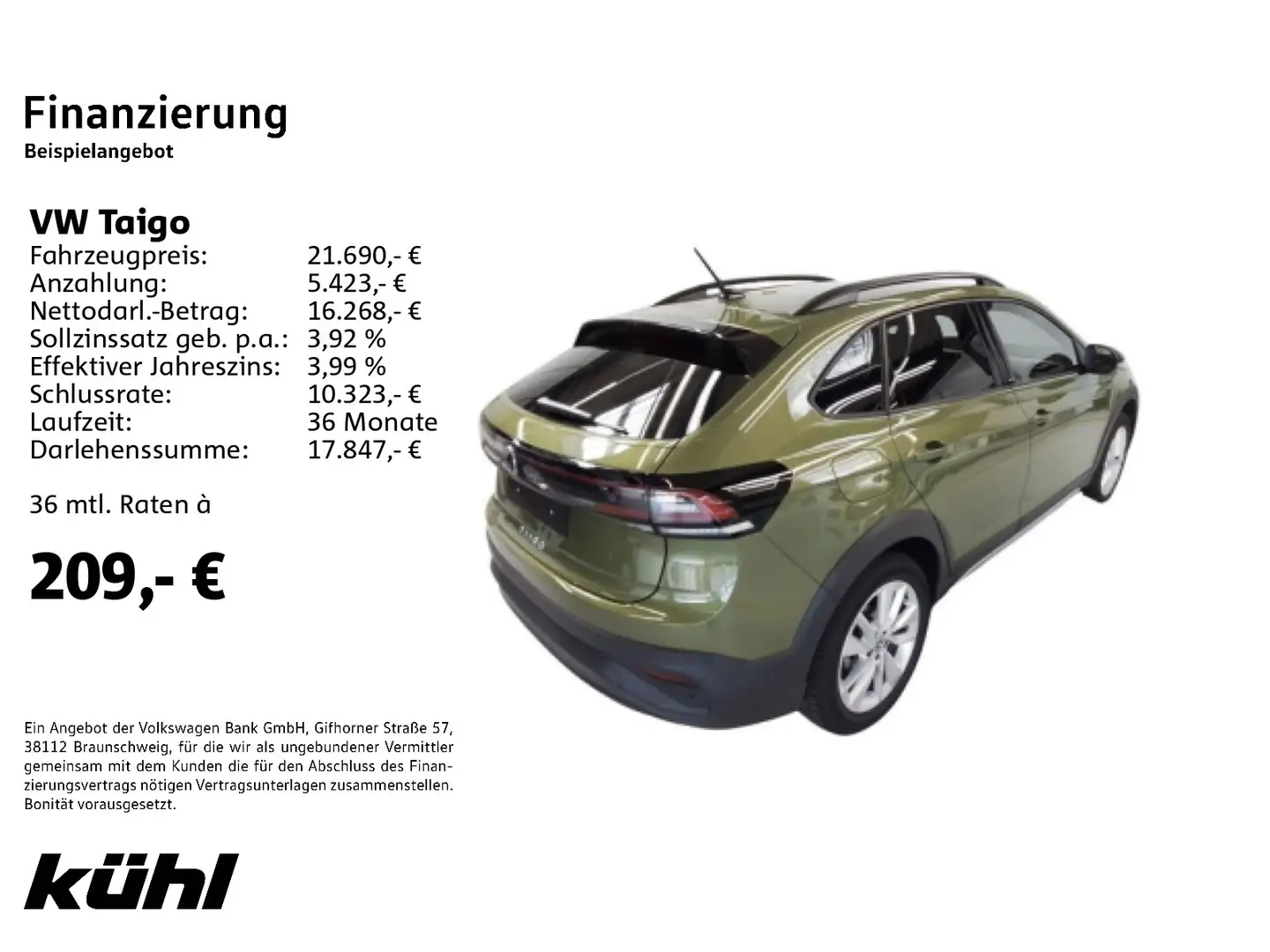 Volkswagen Taigo 1.0 TSI Move IQ.Light IQ.Drive ACC App 17" Grün - 2