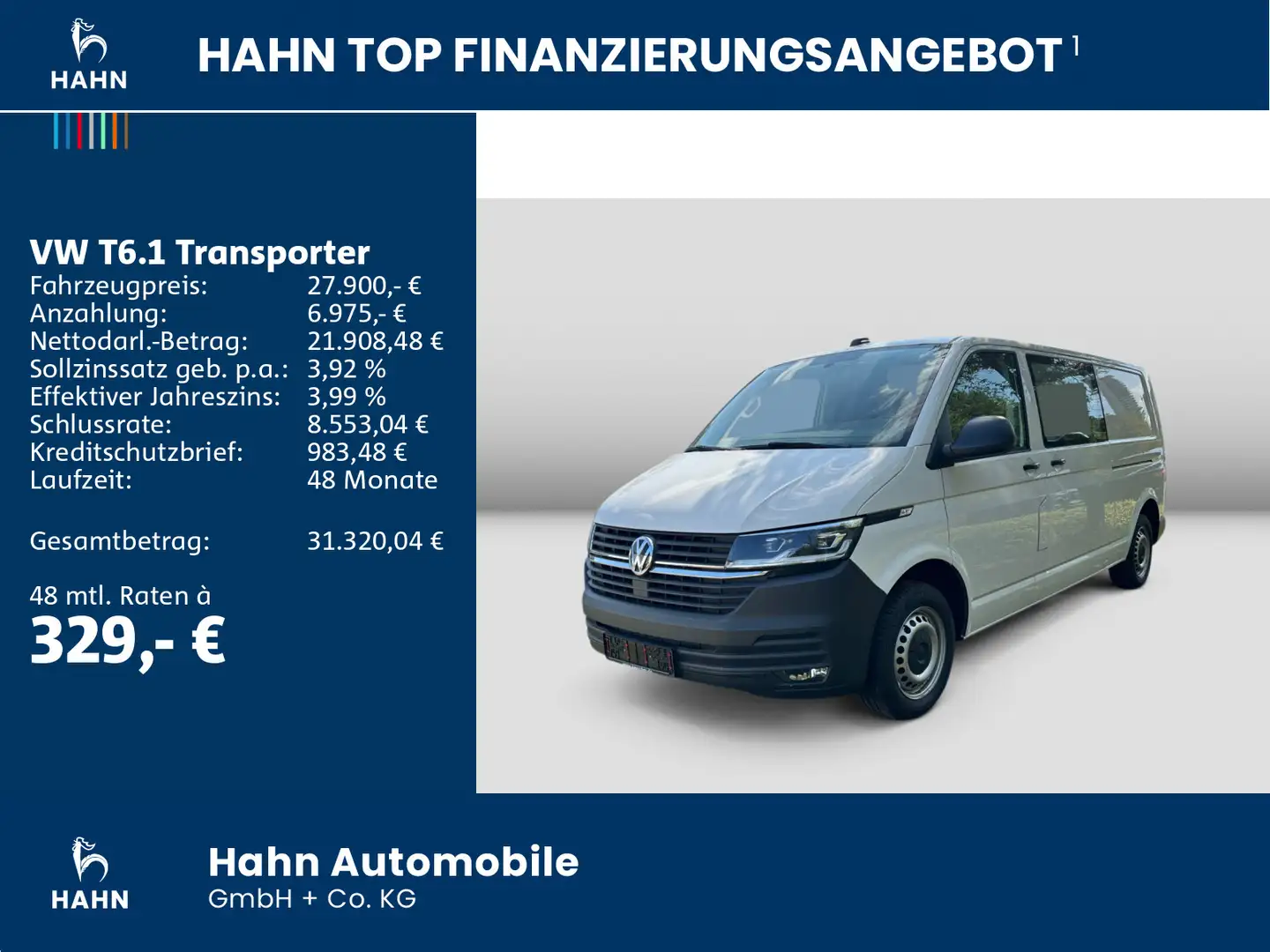 Volkswagen T6.1 Transporter lang LED Tempomat 2 Schiebetüre Weiß - 2