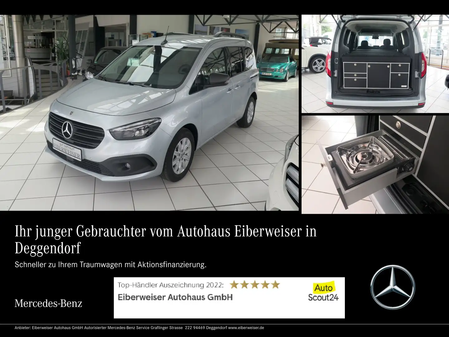 Mercedes-Benz Citan Camper Küche Kühlbox Bett AHK LED Navi Silber - 1