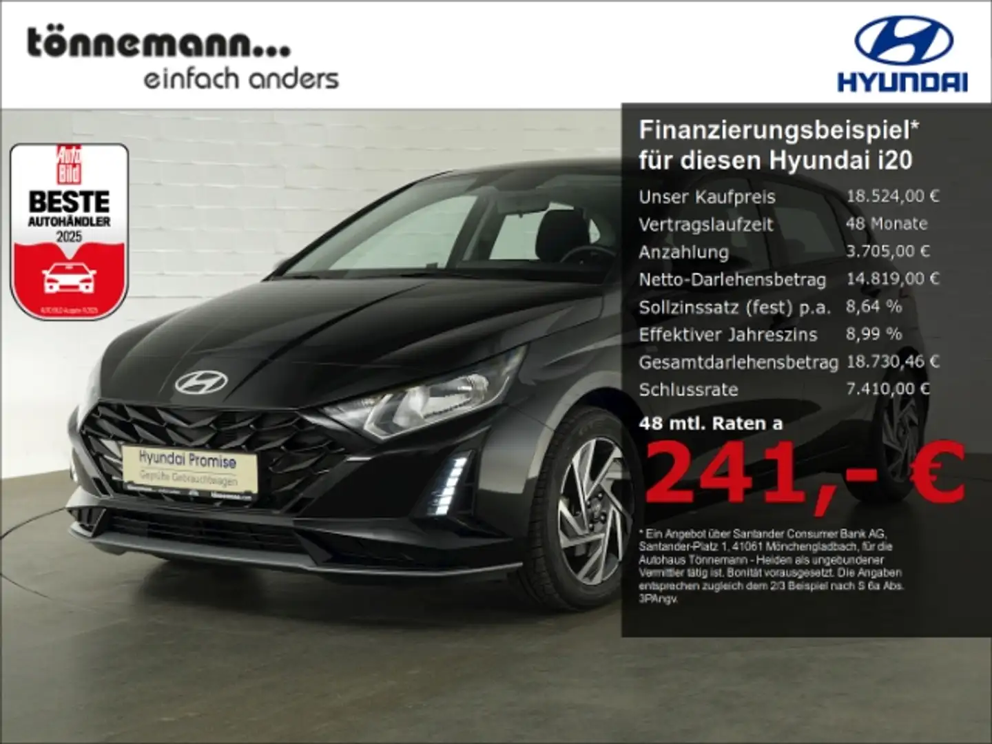 Hyundai i20 FACELIFT T-GDI TREND 48V+NAVI+RÜCKFAHRKAMERA+SITZ- Schwarz - 1