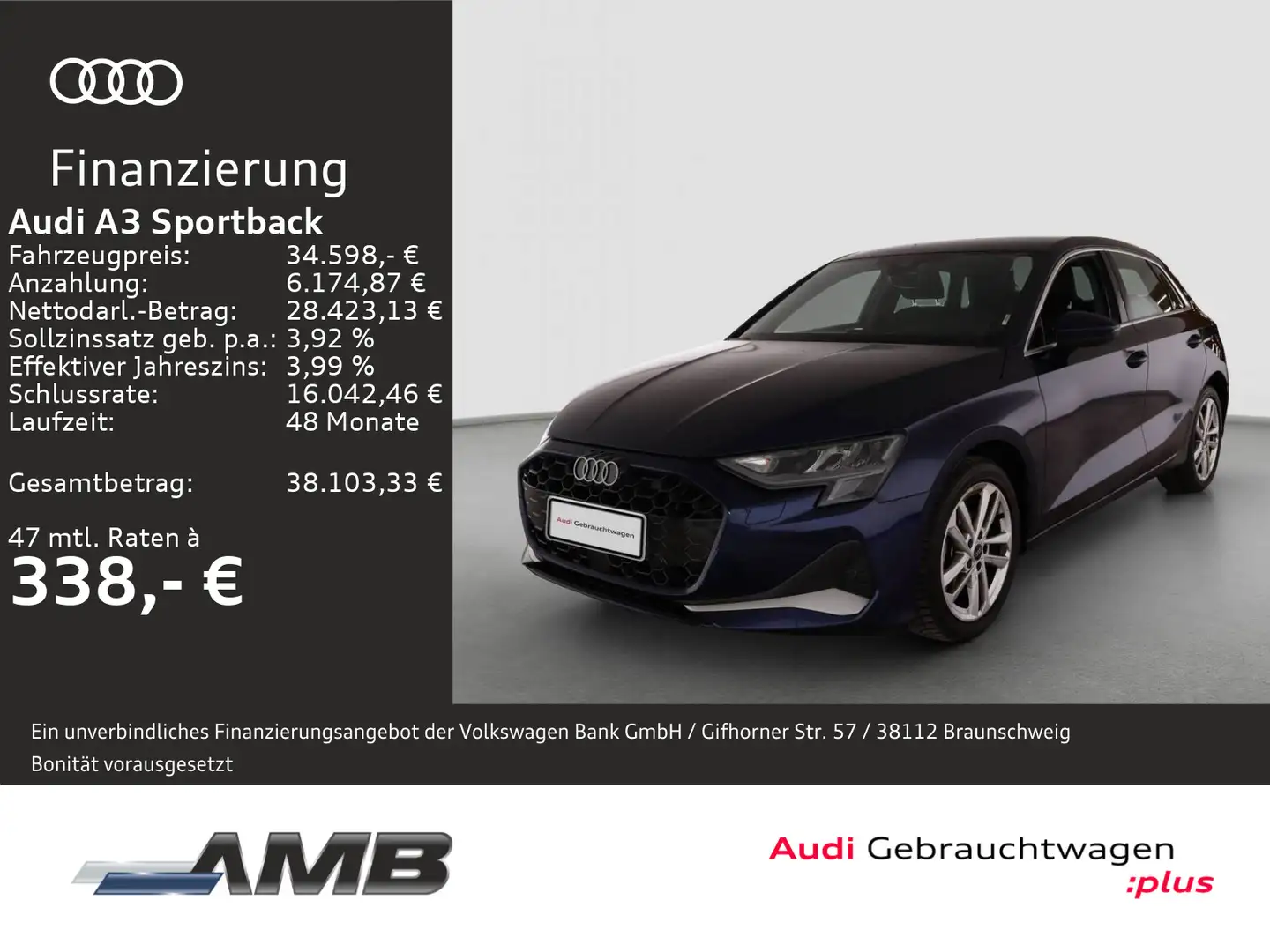 Audi A3 Advanced 35 TDI S-tr/LED/Nav+/3.30G Blau - 1