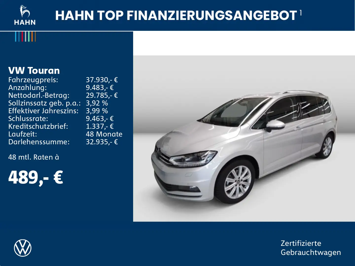 Volkswagen Touran 2.0TDI DSG Highline ACC AHK Cam LED Navi Silber - 2