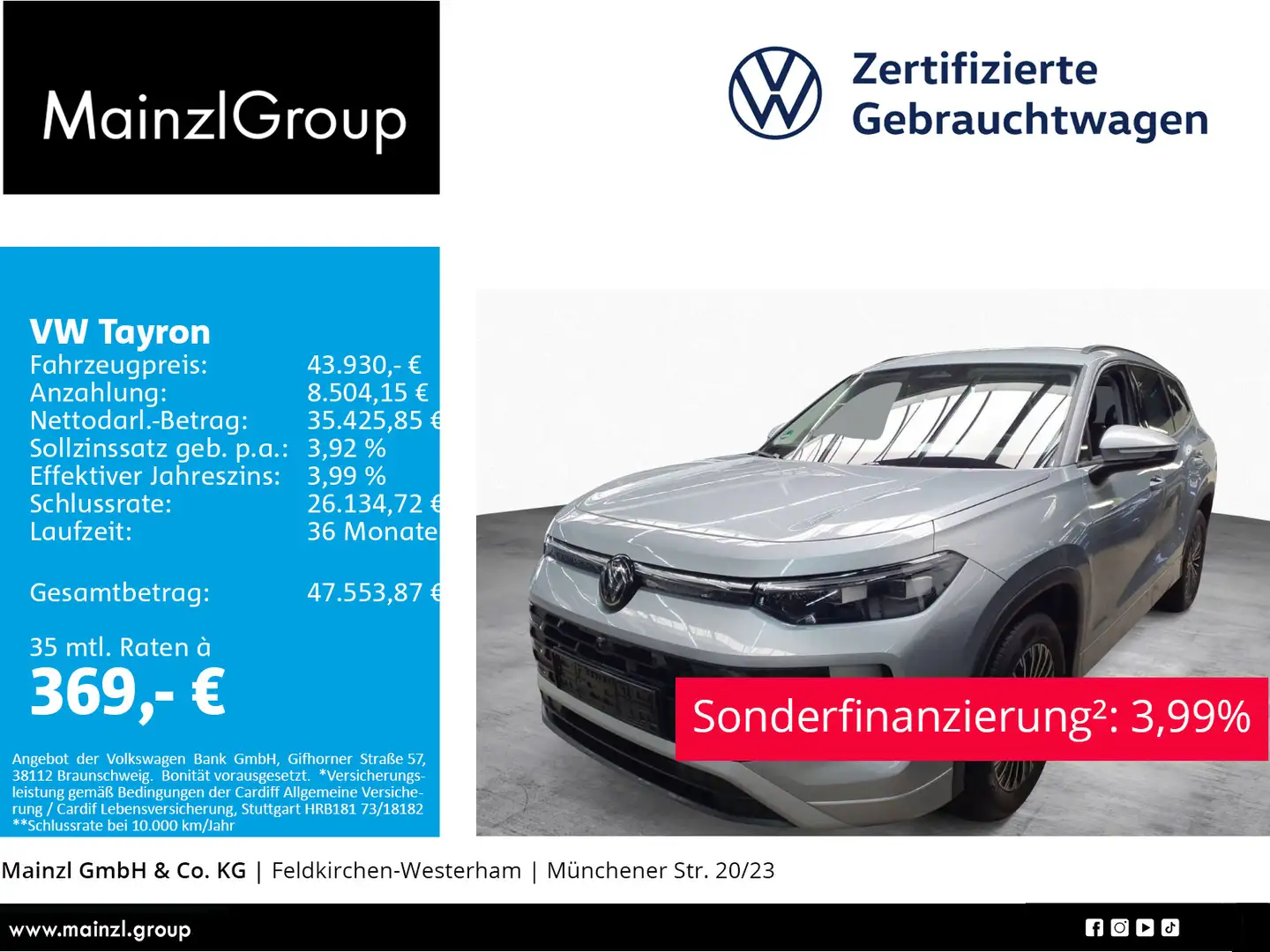 Volkswagen Tayron 2.0 TDI 4M DSG Life 7-S. AHK Matrix 360° Silber - 1