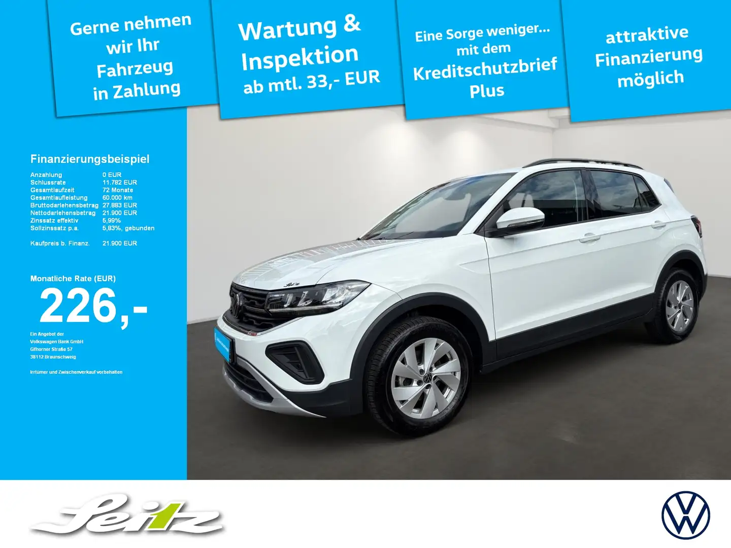 Volkswagen T-Cross 1.0 TSI Life *LED*PARKSENSOR*SITZH* Weiß - 1