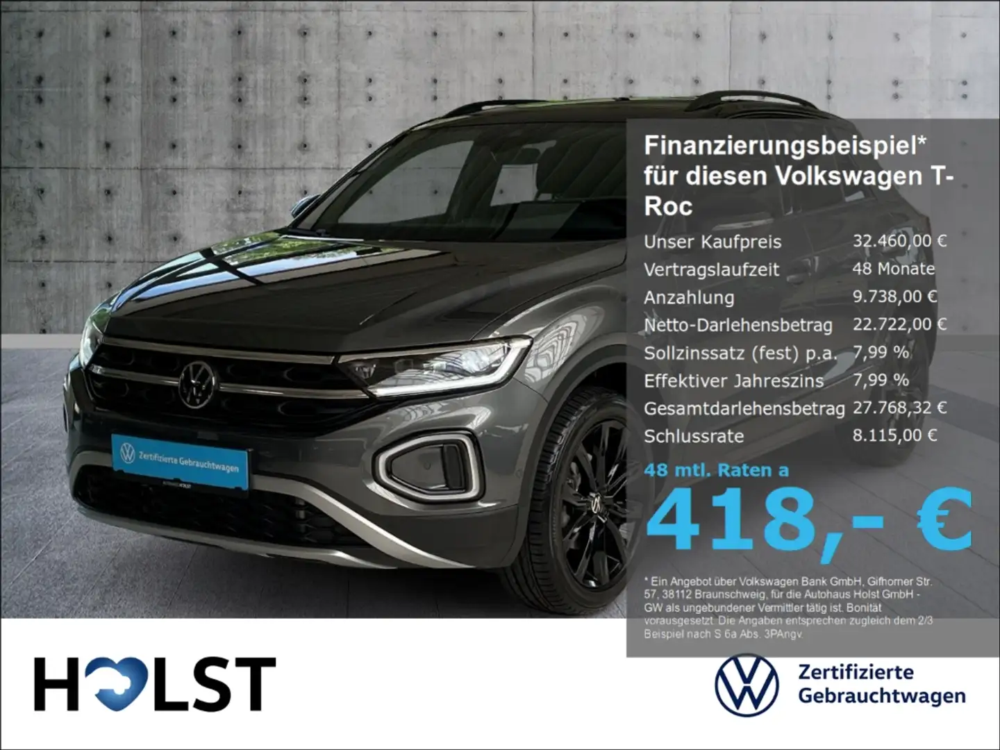 Volkswagen T-Roc 1.5TSI DSG Style IQ.DRIVE ACC RüFaKa SHZ LED Grau - 1