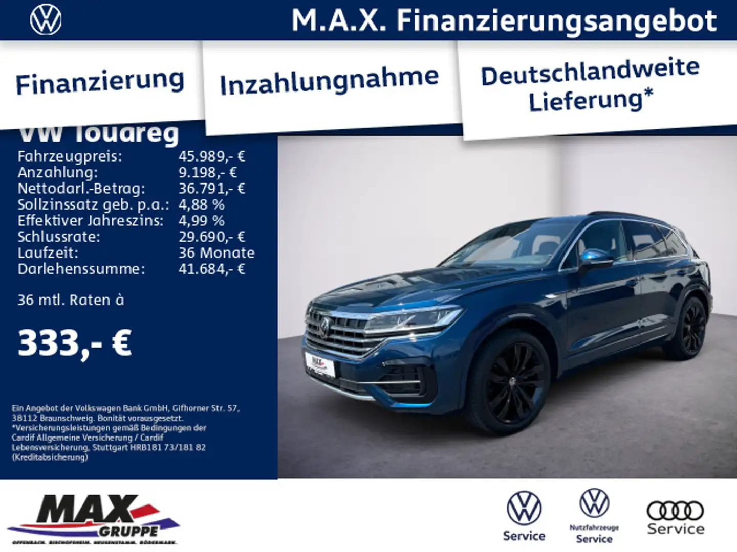 Volkswagen Touareg 3.0 TDI 4M R-LINE LED+AHK+LUFT+NAV+KAMER Blauw - 1