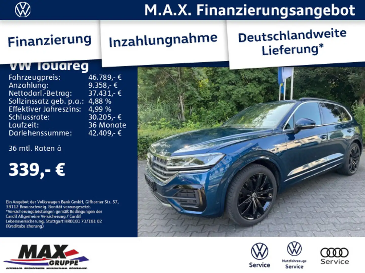 Volkswagen Touareg 3.0 TDI 4M R-LINE LED+AHK+LUFT+NAV+KAMER Blauw - 1