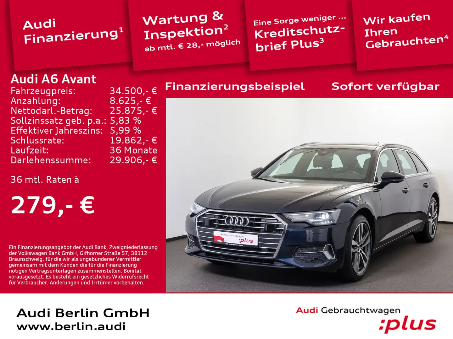 Audi A6 Sport 40 TDI S tr. LED PDC NAVI VIRTUAL Bleu - 1