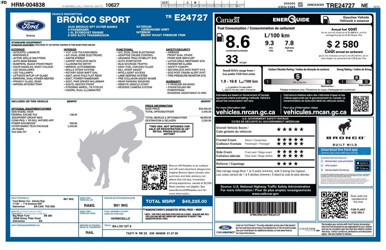 2026 Ford Bronco Sport OUTER BANKS Outer Banks | Moonroof | Tech Package | 360 Camera | B&O Audio