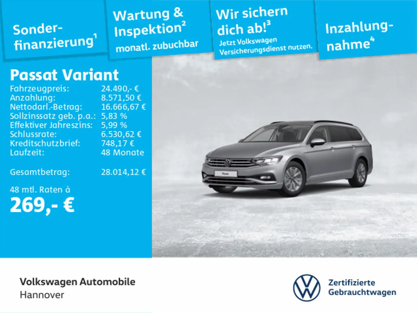 Volkswagen Passat Variant 2.0 TDI DSG Business AHK LED Navi Silber - 1