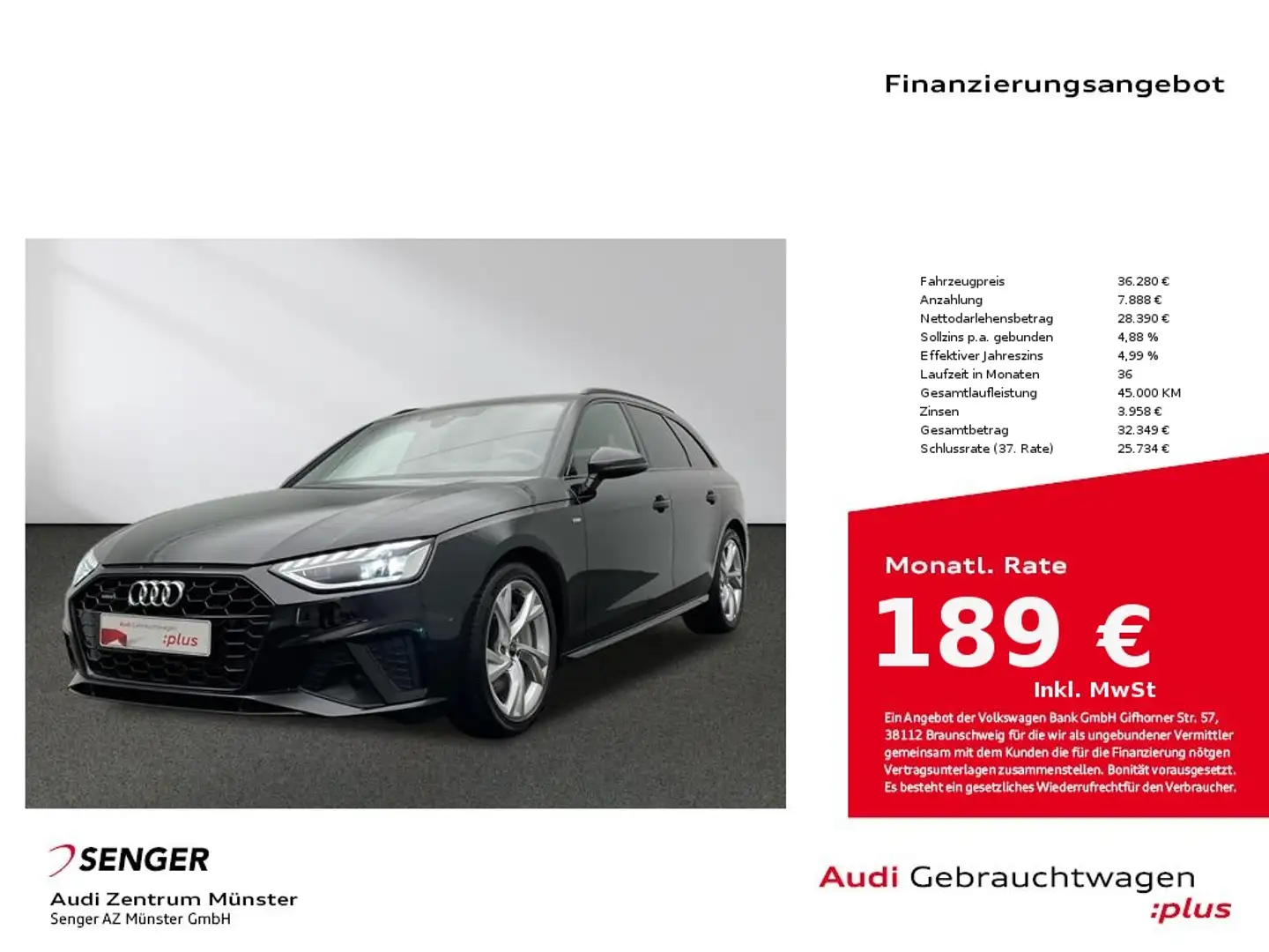 Audi A4 Avant 45 TFSI quattro S line MMI Navi LED AHK Noir - 1