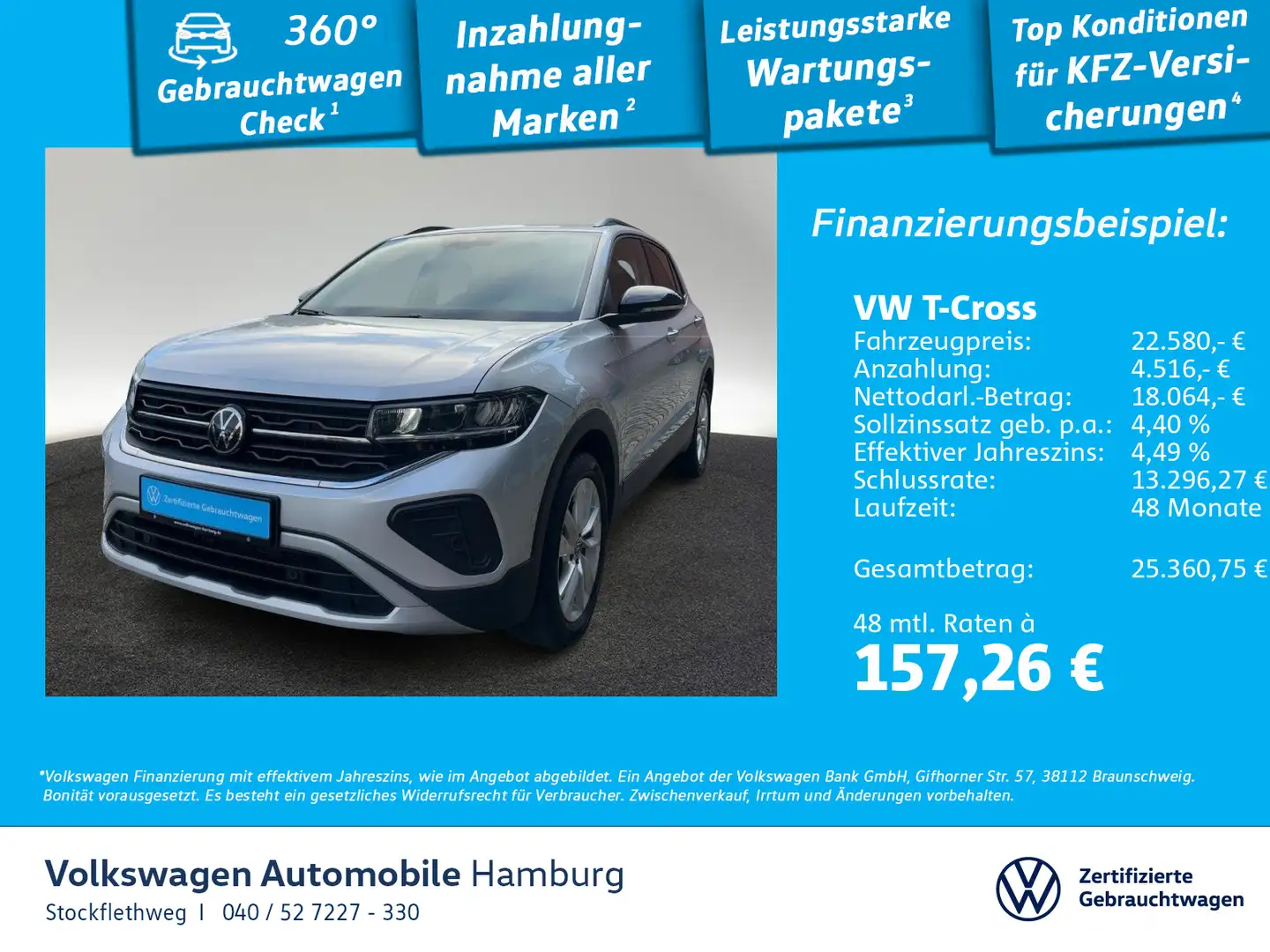 Volkswagen T-Cross 1.0 TSI Life Navi ACC Sitzhzg CarPlay Silber - 1
