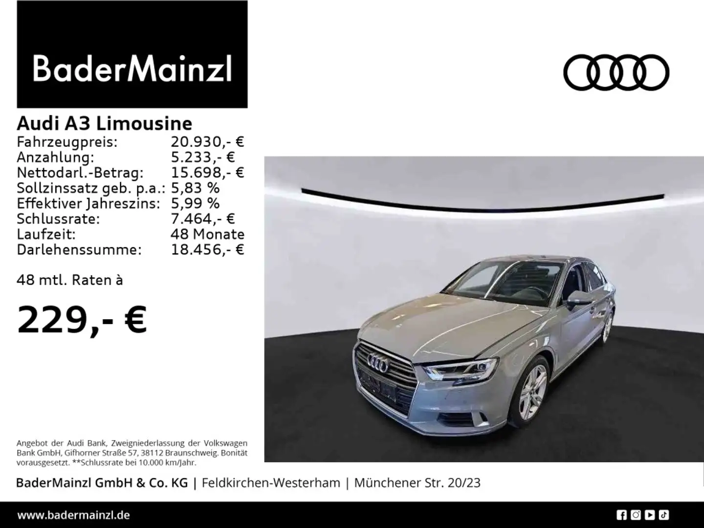 Audi A3 30 TFSI Sport AHK Navi LED PhoneBox Grau - 1