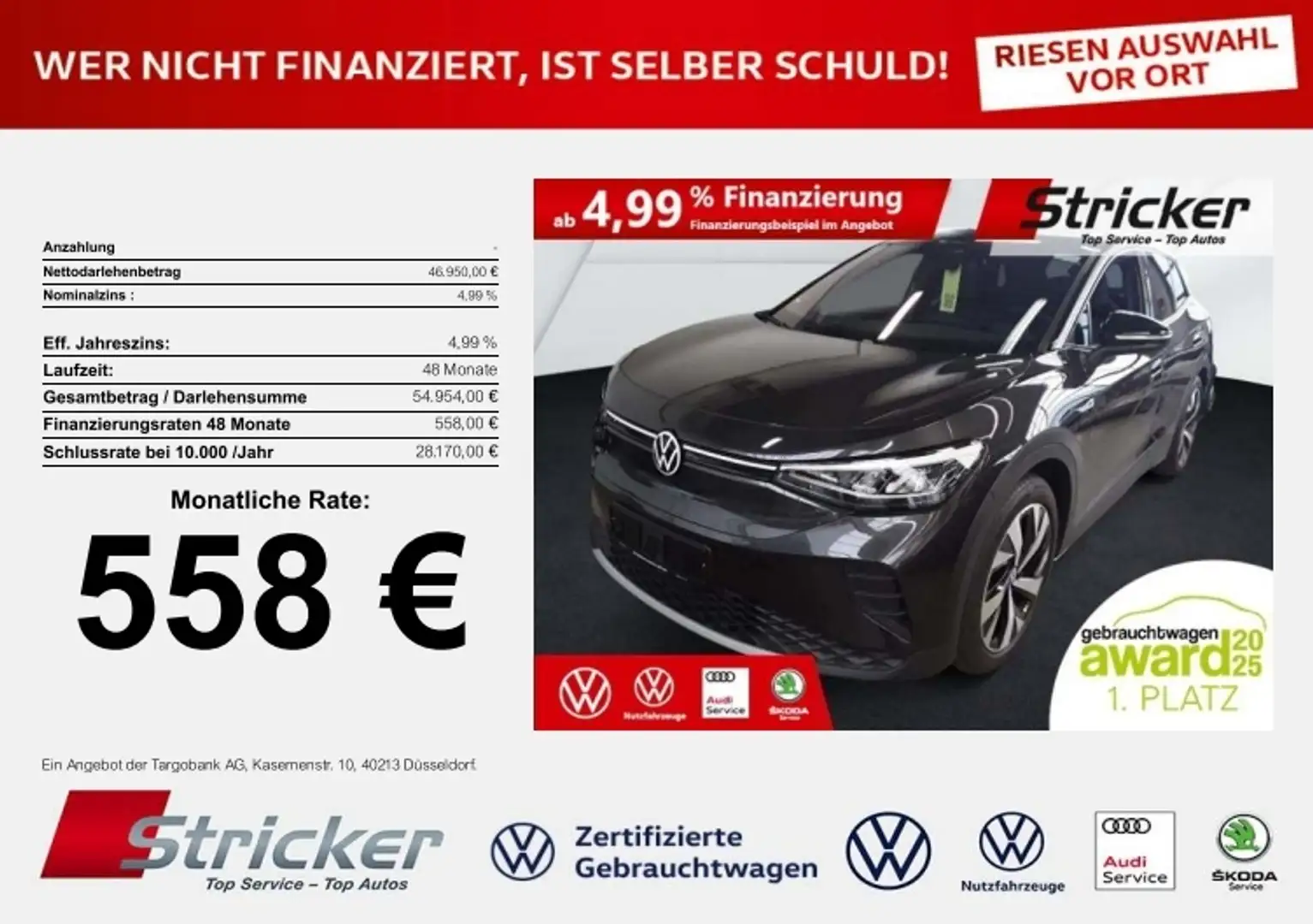 Volkswagen ID.4 1st 150/77 558,-ohne Anzahlung Navi AHK Kamera Wä Grau - 1