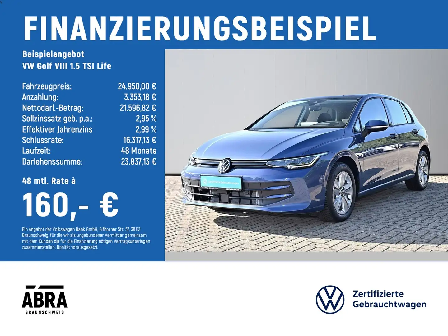 Volkswagen Golf VIII 1.5 TSI Life LED+PANO+LANE+ACC Blau - 2
