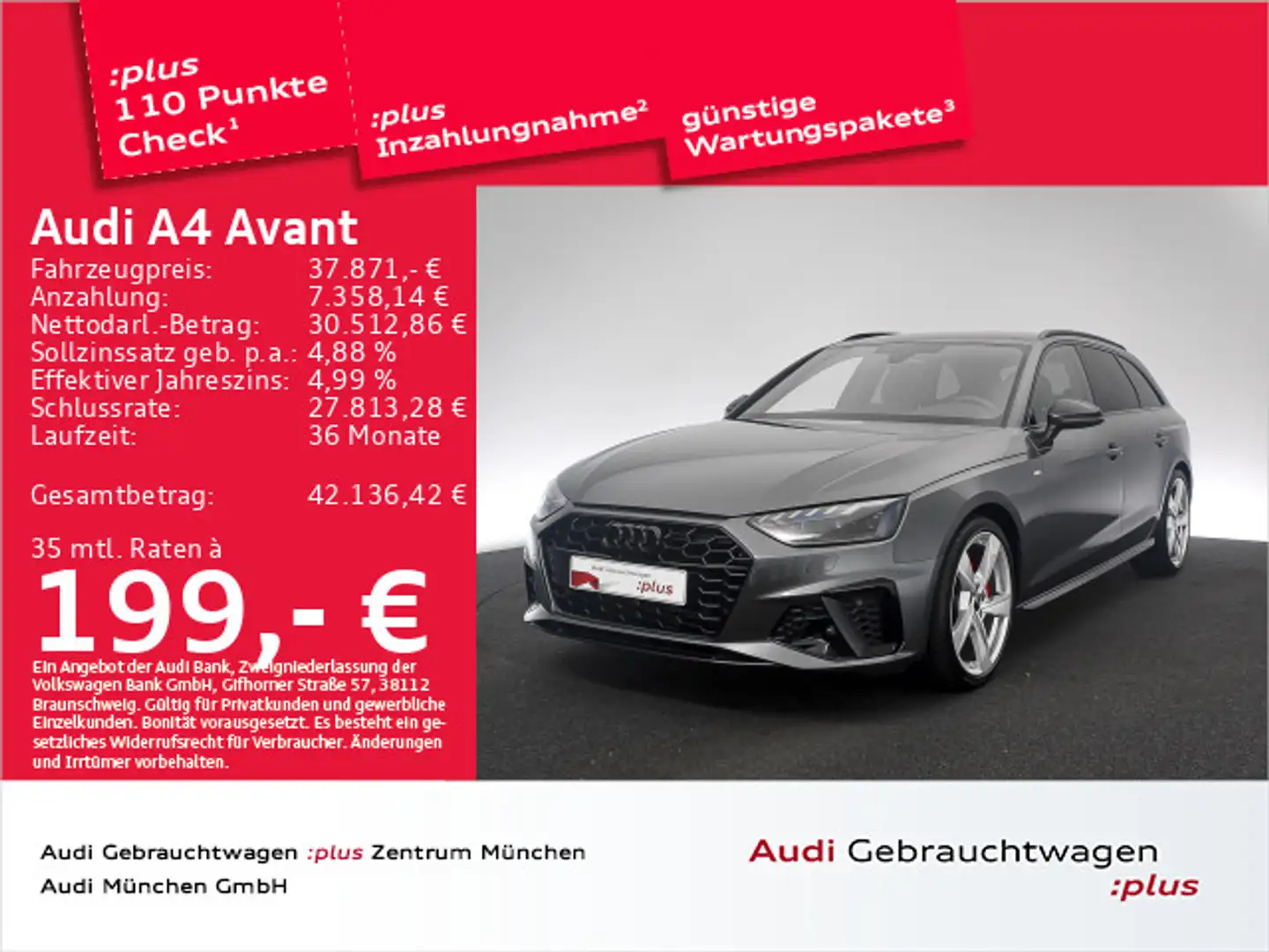 Audi A4 40 TFSI S tronic S line ACC/Virtual/Nav Gris - 1