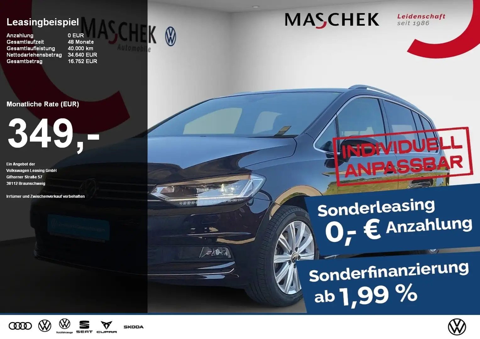 Volkswagen Touran Highline 2.0 TDI DSG AHK Navi 7-Sitze MFL Noir - 1