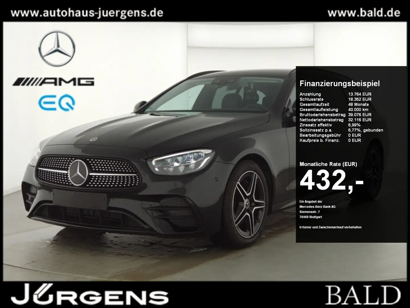 Mercedes-Benz E 200 d T AMG-Sport/LED/Cam/Night/Distr/Burm/18" Negro - 1