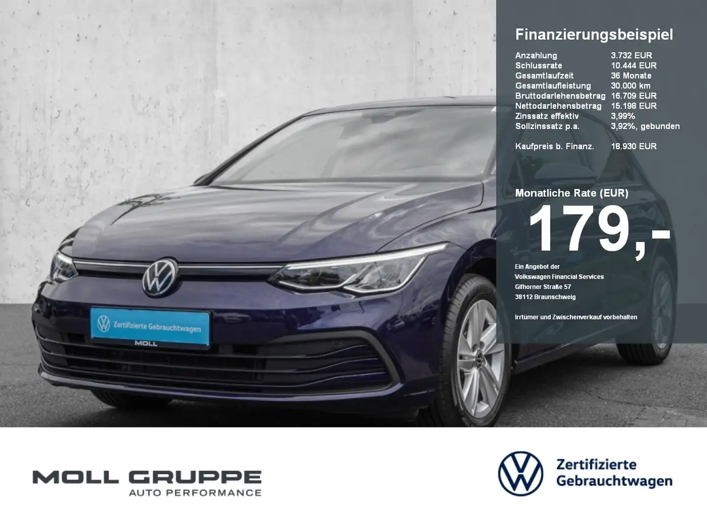 Volkswagen Golf 1.0 TSI Life NAVI LM ACC PDC KLIMAA VICO Blau - 1