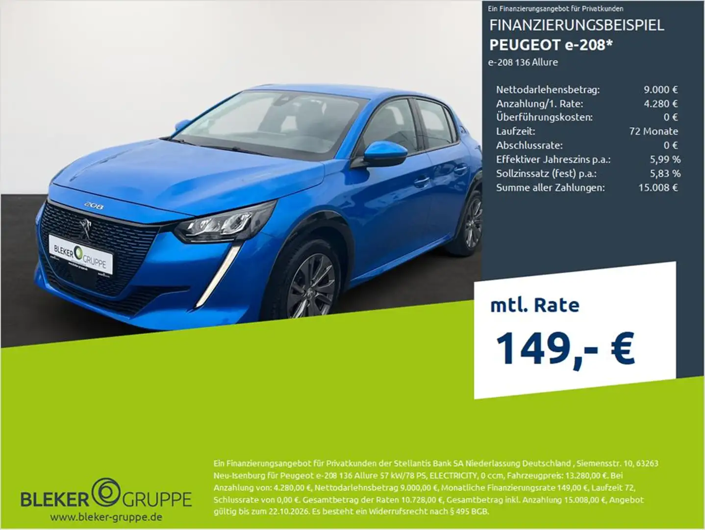 Peugeot e-208 136 Allure Blau - 1