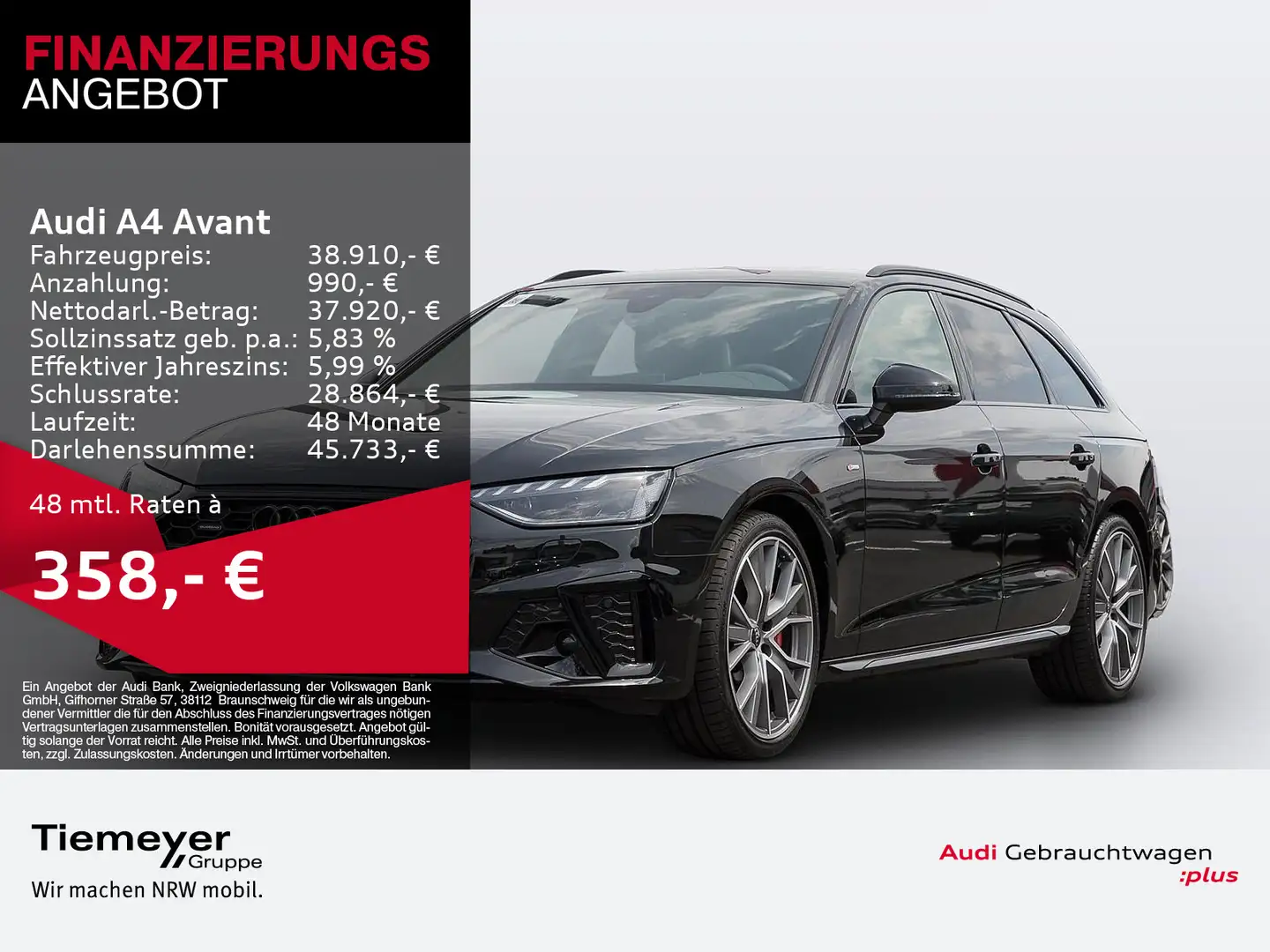 Audi A4 40 TFSI Q 2x S LINE LM19 KAMERA NAVI+ V Schwarz - 1